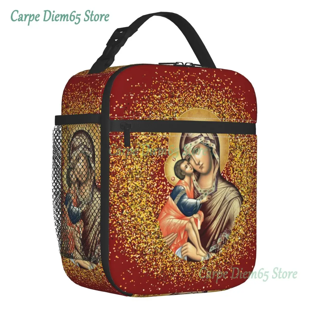 

Virgin Mary Portable Lunch Box Women Multifunction Mexican Catholic Jesus Thermal Cooler Food Insulated Lunch Bag Office Work