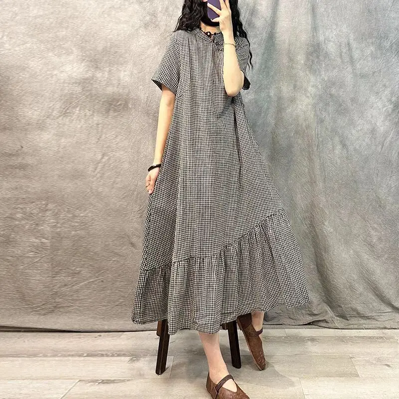 Vintage Chinese Style Loose Plaid Cotton Linen Dress Women Summer Oversized Casual Luxury Classic Vestidos Female Clothes X1288
Vintage Chinese Style Loose Plaid Cotton Linen Dress Women Summer Oversized Casual Luxury Classic Vestidos Female Clothes X1288