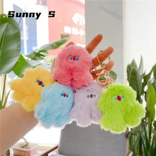 Kawaii Fuzzy Plush Monster Keychain Lovely Little Doll Pendant Keyrings Backpack Ornaments Car Trinket Accessorie Key Holder