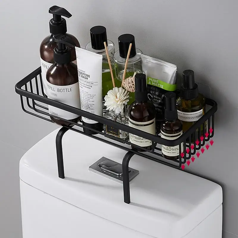 

Bathroom Wall Shelving Wall Mounted Rack No Drilling Towel Toiletries Organizer Hollow Designed over Toilet Holder for Laundry