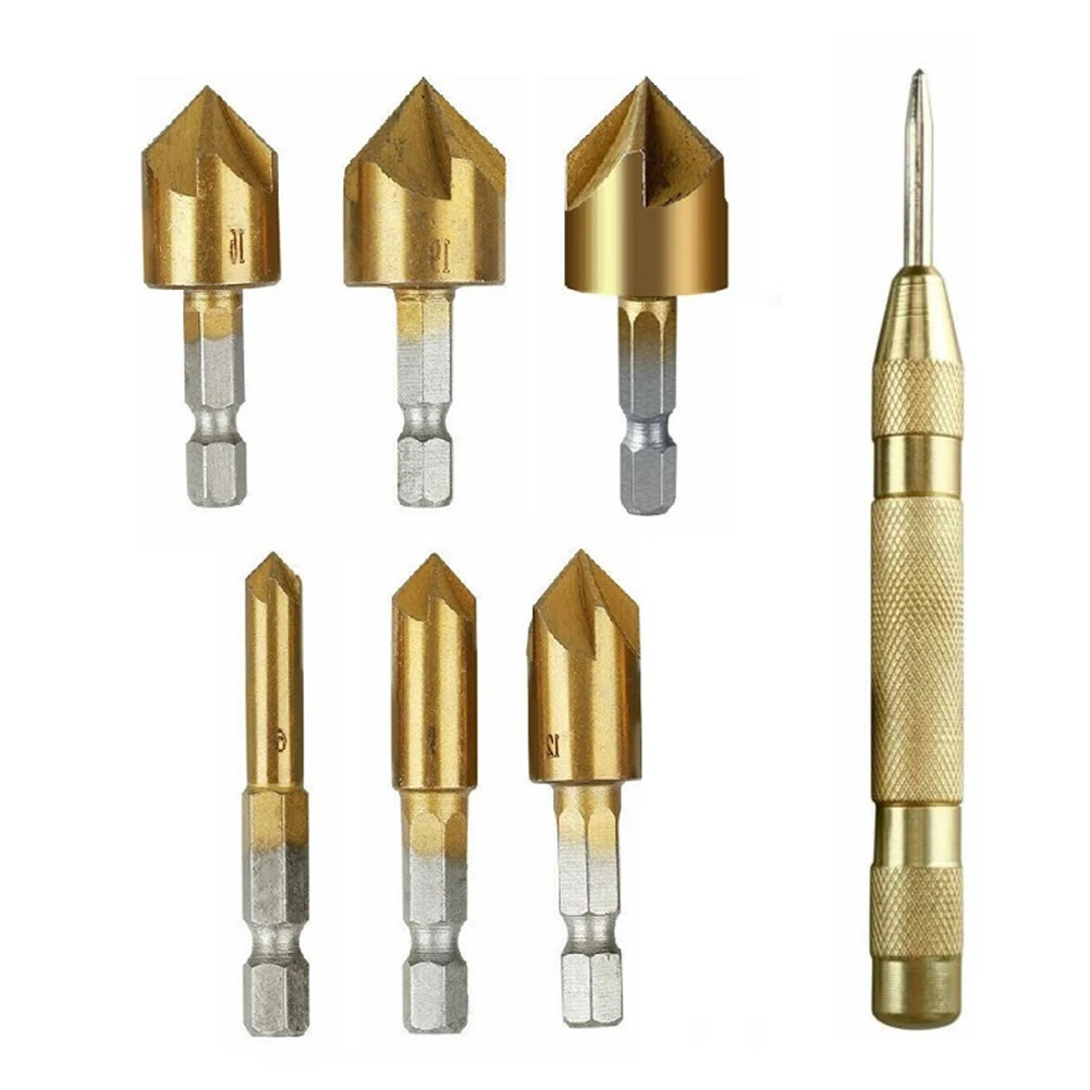 6pcs Hex Shank 90 Degrees Countersink Drill Bit With Center Punch Titanium Coated Drill Bit Wood Chamfering Cutter 6-19mm
6pcs Hex Shank 90 Degrees Countersink Drill Bit With Center Punch Titanium Coated Drill Bit Wood Chamfering Cutter 6-19mm
