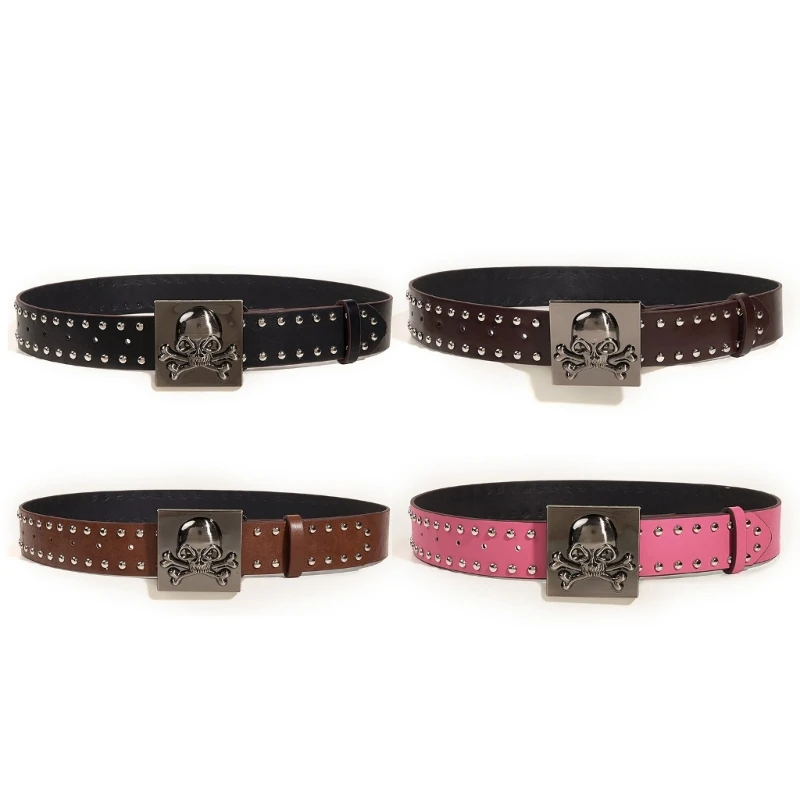 

Aesthetic Skull Buckle Waist Belt for Teens Cool Pin Buckle Rivet Studded Belt Teens Boy Waistband for Jeans Pants Decor