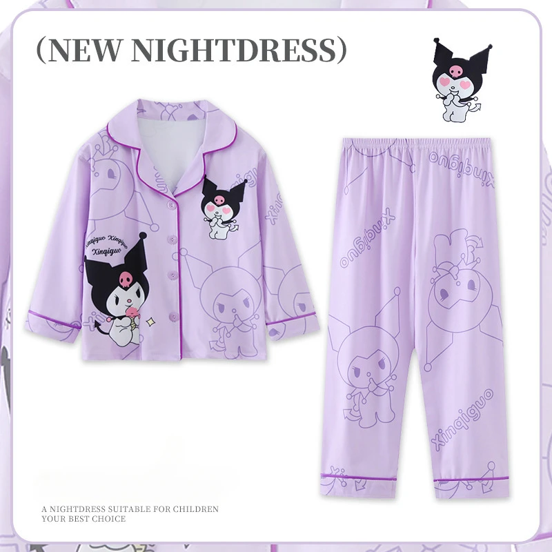 

Sanrio Kuromi Cinnamonroll Pajamas Mymelody Hello Kitty Spring and Summer Lovely Boys Girls Thin Style Long Sleeved TwoPieceSet