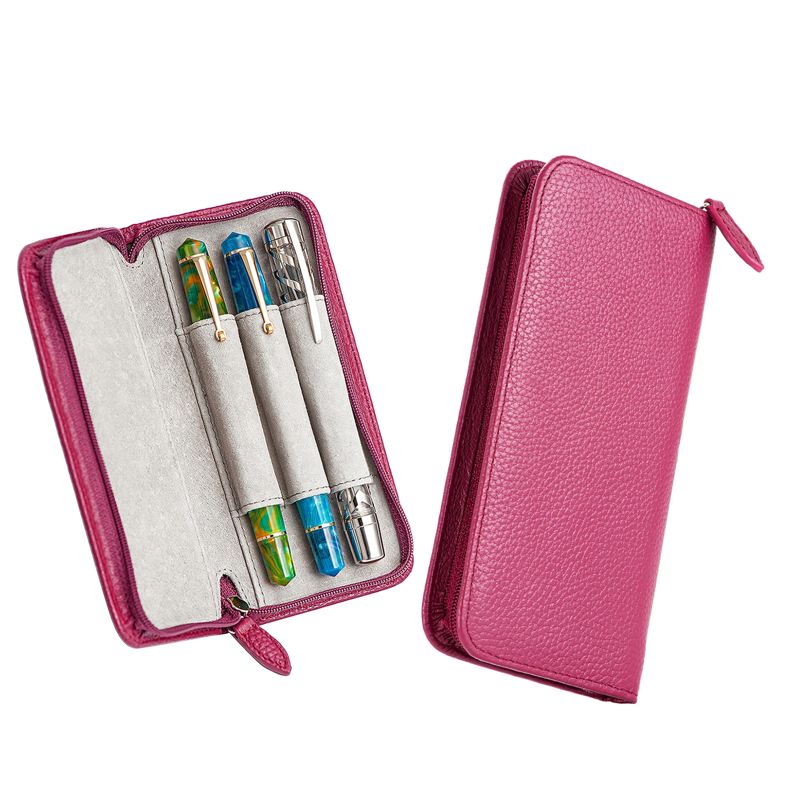 3 Slots Real Leather Fountain Pen Case, Rose Red Holder Pouch Bag Waterproof for 3 Fountain Pens Pencil for Rollerball Ballpoint
3 Slots Real Leather Fountain Pen Case, Rose Red Holder Pouch Bag Waterproof for 3 Fountain Pens Pencil for Rollerball Ballpoint