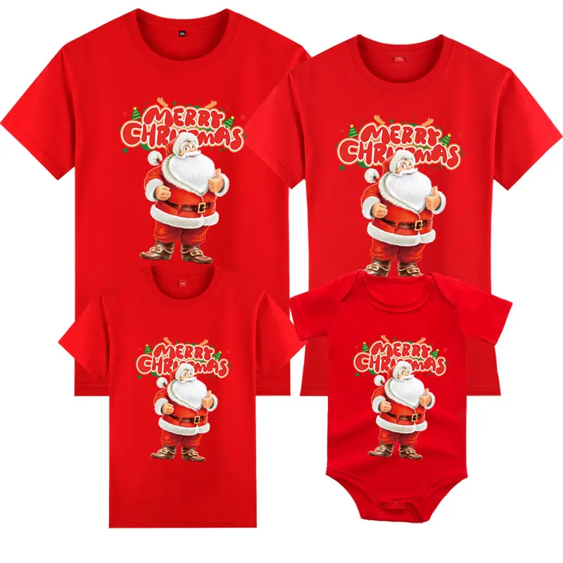 

Family Matching Mother And Me Clothing Christmas Santa Print Adults Kids T-shirt Baby Romper Mom Father Daughter Son Clothes
