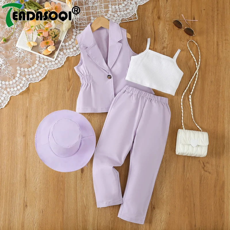 4-7Y Little Girl Summer Clothes Suit Outfits Sleeveless Vest Short Bottoming Shirt Top+Jacket Coat+Casual Trousers+Cap 4Pcs Set
4-7Y Little Girl Summer Clothes Suit Outfits Sleeveless Vest Short Bottoming Shirt Top+Jacket Coat+Casual Trousers+Cap 4Pcs Set