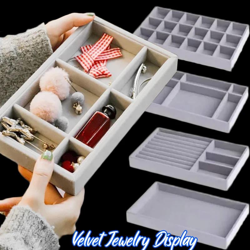 

Jewelry Organizer Velvet Tray Portable Storage Case Display Holder Bracelet Necklace Storage Box Showcase Drawer Organizer Trays