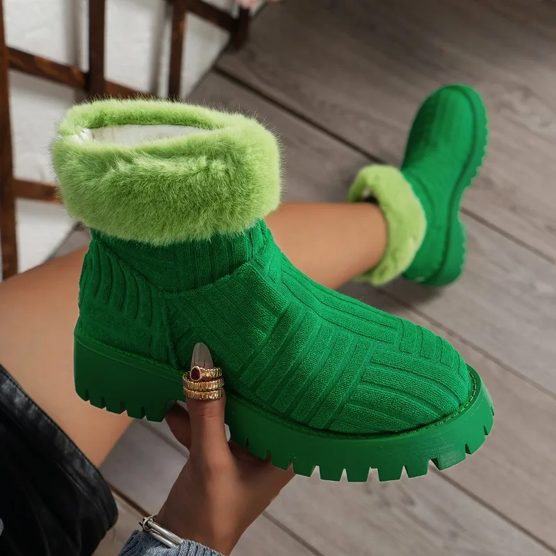 

Женские ботильоны, зимние модные теплые женские ботинки, дизайнерские ботинки на платформе с молнией, новинка, уличные повседневные зеленые современные ботинки, 2023
