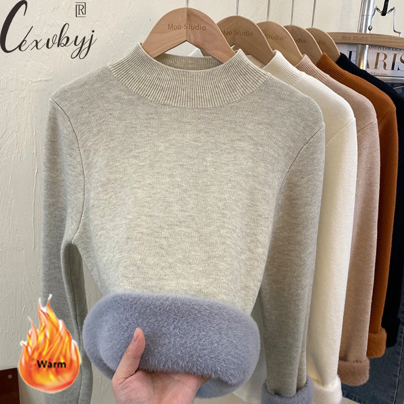 Warm Knitted Sweater Women Plus Velvet Half-Turtleneck Pullover 2024 Korean Fashion Solid Colors Long Sleeve Knitwear Top Loose
Warm Knitted Sweater Women Plus Velvet Half-Turtleneck Pullover 2024 Korean Fashion Solid Colors Long Sleeve Knitwear Top Loose