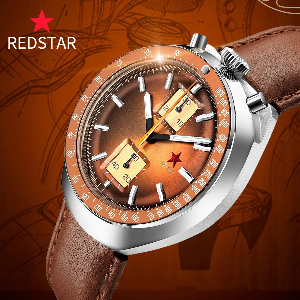 

RED STAR 42mm Bull Head st1901 Watch Movement 1963 Chronograph Mechanical Hardlex Military Luminous Men Wristwatches with Goose