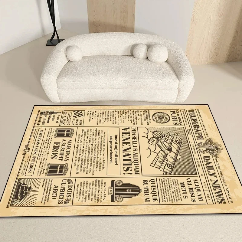 

Vintage Newspaper Carpet Living Room Furniture Decor Big Size Rug Non-slip Nostalgia Style Rugs Bedroom Bedside Area Floor Mat