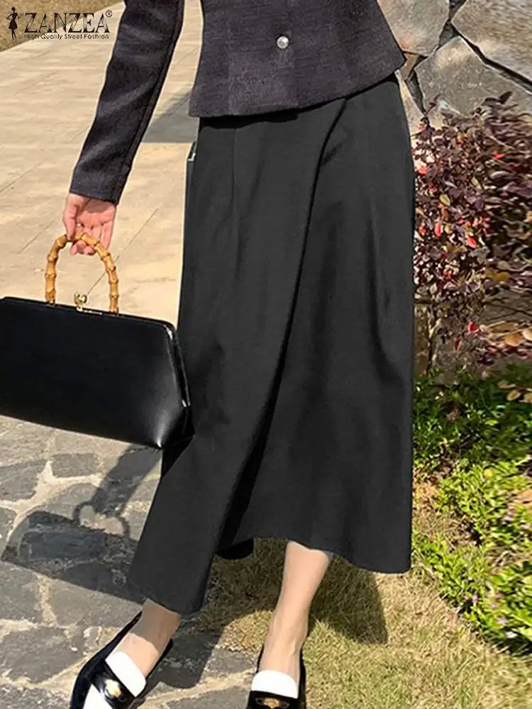 

2023 Summer Vintage Solid Midi Jupe ZANZEA Women High Waist Skirt Elegant Office A-line Swing Faldas Casual Loose Holiday Skirts