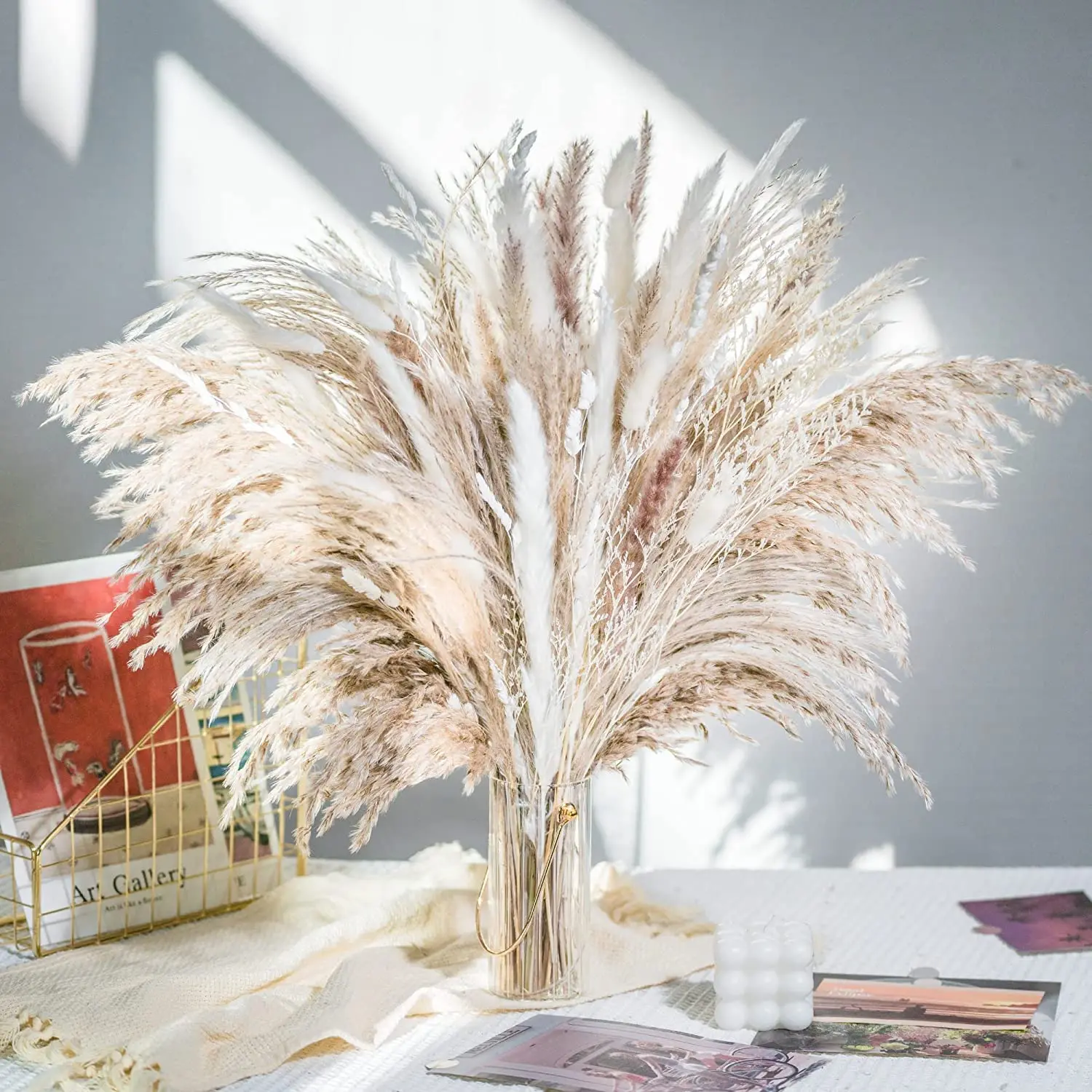 

Natural Fluffy Pampas Grass Phragmites Rabbit tail Grass Mix and Match Bouquet Boho Style Wedding Flower Arrangement Decoration