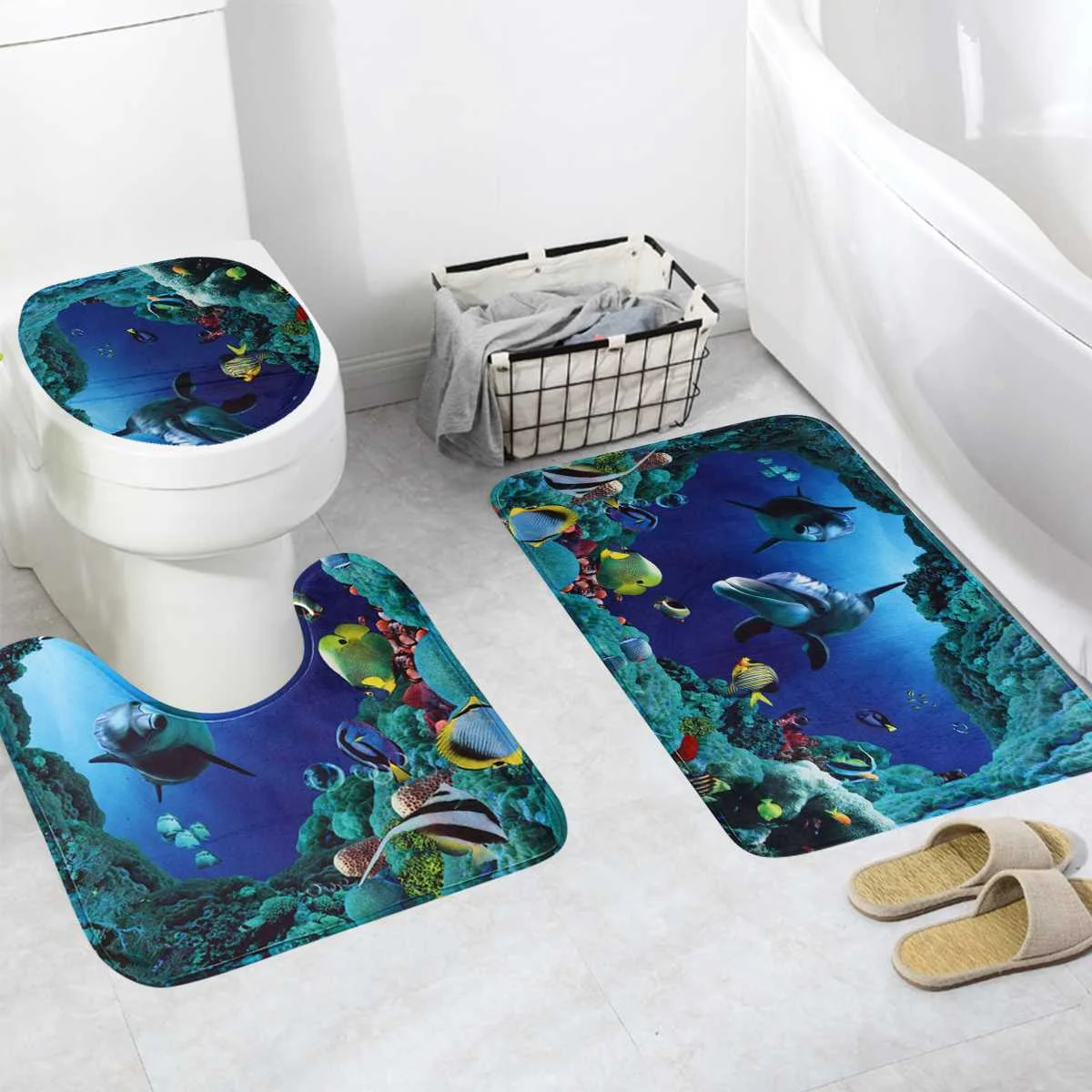 3PCS Mat Bathroom Pedestal Rug Lid Toilet Cover Ocean Blue Sea Dolphin Waterproof Bathroom Non-Slip Rug Set Bath Decor
3PCS Mat Bathroom Pedestal Rug Lid Toilet Cover Ocean Blue Sea Dolphin Waterproof Bathroom Non-Slip Rug Set Bath Decor
