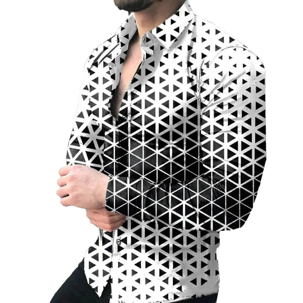 

Top Shirt Muscle Fitness Party T Dress Up 3D Graphics Button Down Collared Long Sleeve Mens Male Comfy Fashion