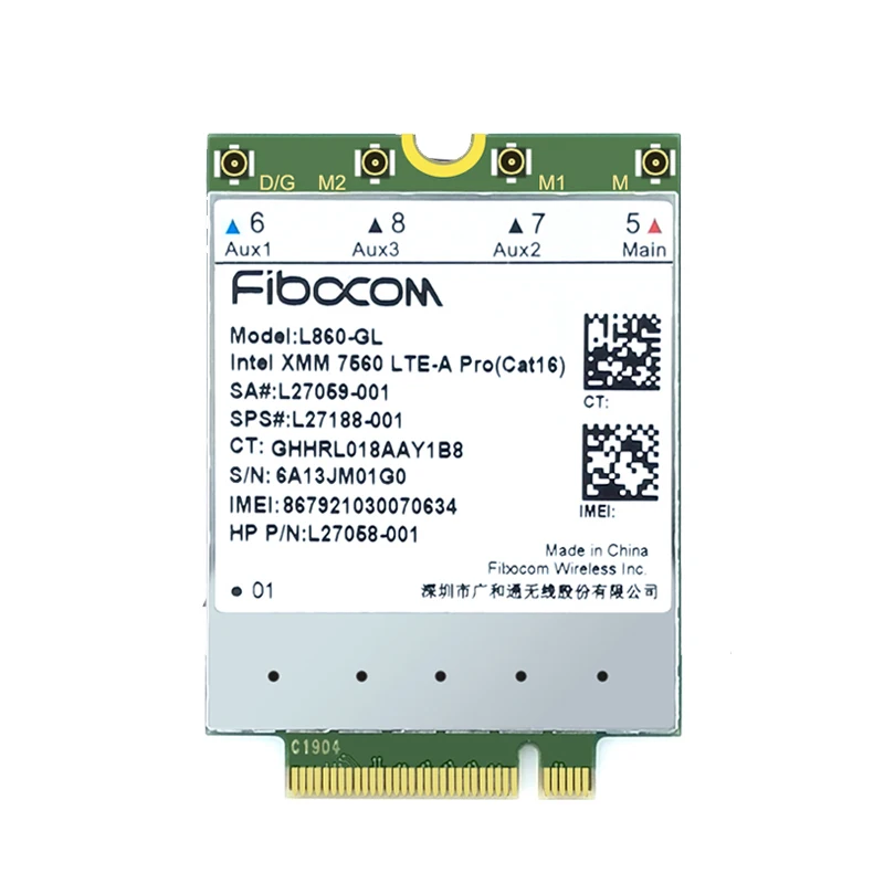 

Fibocom L860-GL SPS 27188-001 4G LTE Cat16 M.2 module for HP Elitebook X360 830 840 850 G5 G6 Elite X2 SPECTRE FOLIO 13T laptop