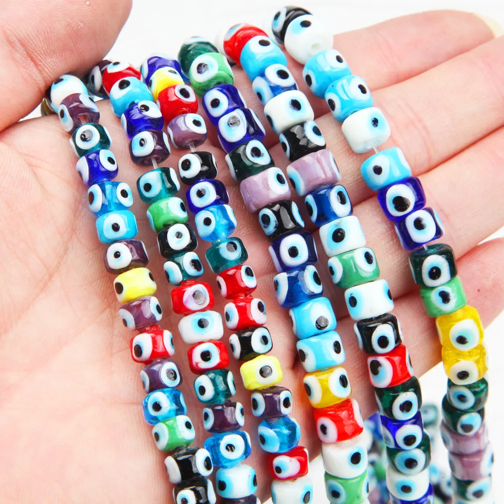 

40PCS Cylindrical Evil Eye Beads Round Glass Bead for Jewelry Making Bracelet Supplies DIY Handmade Necklace Beaded 10mm
