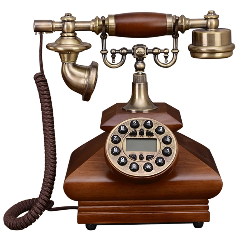 

European-style Antique Retro Telephone Solid Wood Landline Decoration, Button Dial With Caller ID, Backlit Handsfree Calling