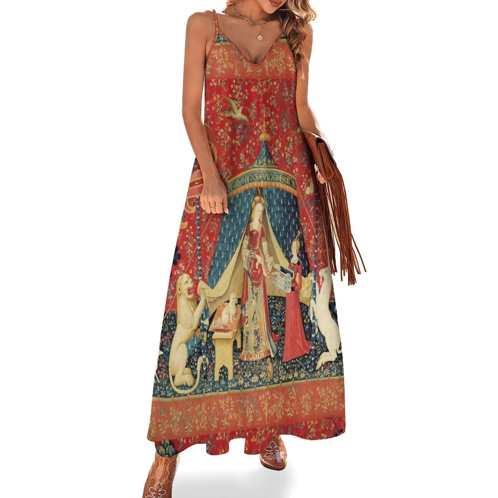 LADY AND THE UNICORN DESIRE ,Lion,Fantasy Flowers,Animals,Red Green Floral Tapestry Sleeveless Dress long dresses for women
LADY AND THE UNICORN DESIRE ,Lion,Fantasy Flowers,Animals,Red Green Floral Tapestry Sleeveless Dress long dresses for women