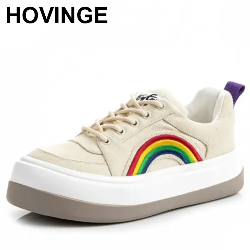 

Fashion Rainbow Harajuku Platform Canvas Shoes Women Style Mixed Colors Height Increasing Sneakers Female Leisure Shoes