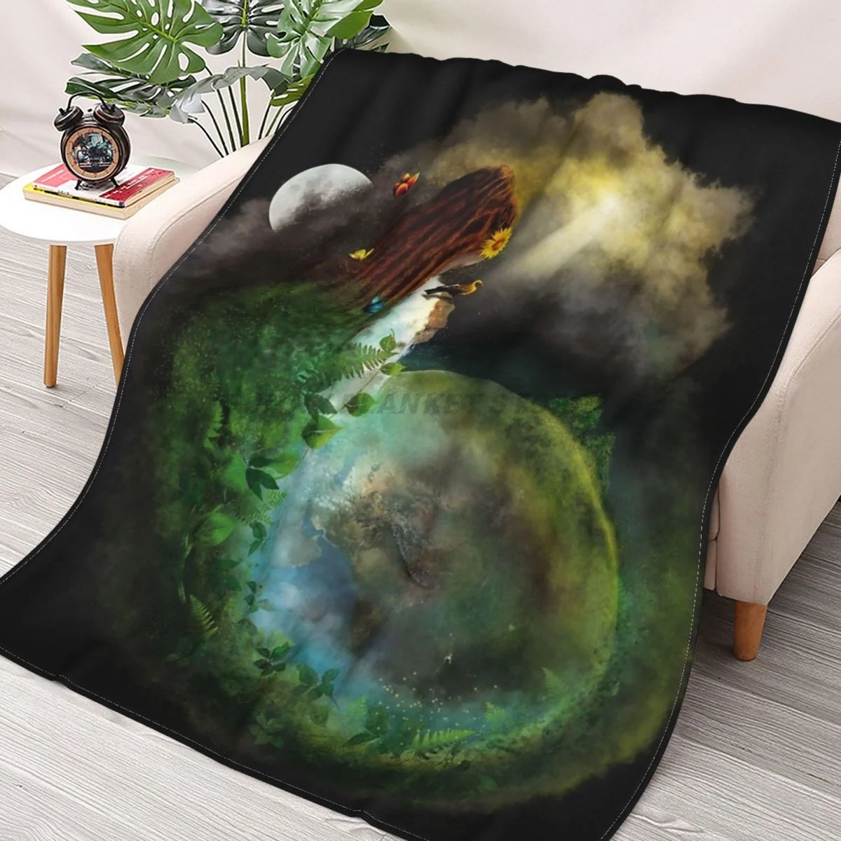 

Gaia Mother Earth Throws Blankets Collage Flannel Ultra-Soft Warm picnic blanket bedspread on the bed