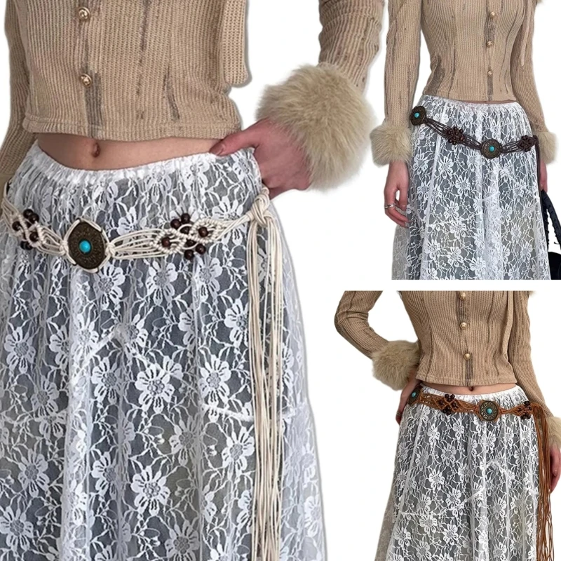 

Fashion Belt Bohemian Fringed Waist Belt Self Knotted Waistband Ethnic Summer Dress Decorative Belt Women Waist Decors