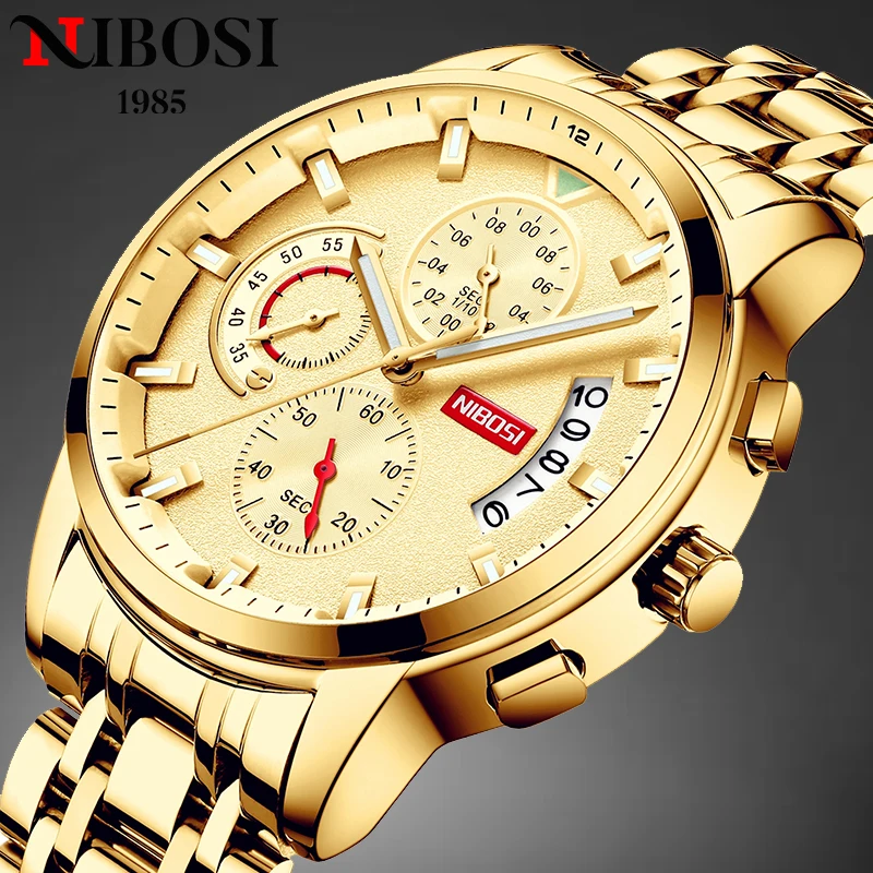

Модные мужские часы NIBOSI, кварцевые часы из нержавеющей стали с хронографом, водонепроницаемые брендовые роскошные часы для мужчин, мужские часы