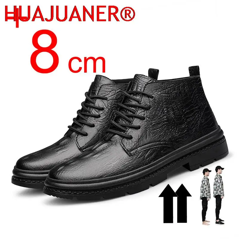 

Men Boots Elevator Shoes Hidden Heels Soft Leather Heightening Shoes For Man Casual Increase Insole 8CM 6CM Higher Botas Mujer