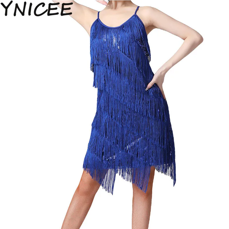 

Women Salsa Latin Dance Dress Sequin Tassel Fringe Flapper Dress 1920s Gatsby Cocktail Dress Tango Ballroom Dancing Costume