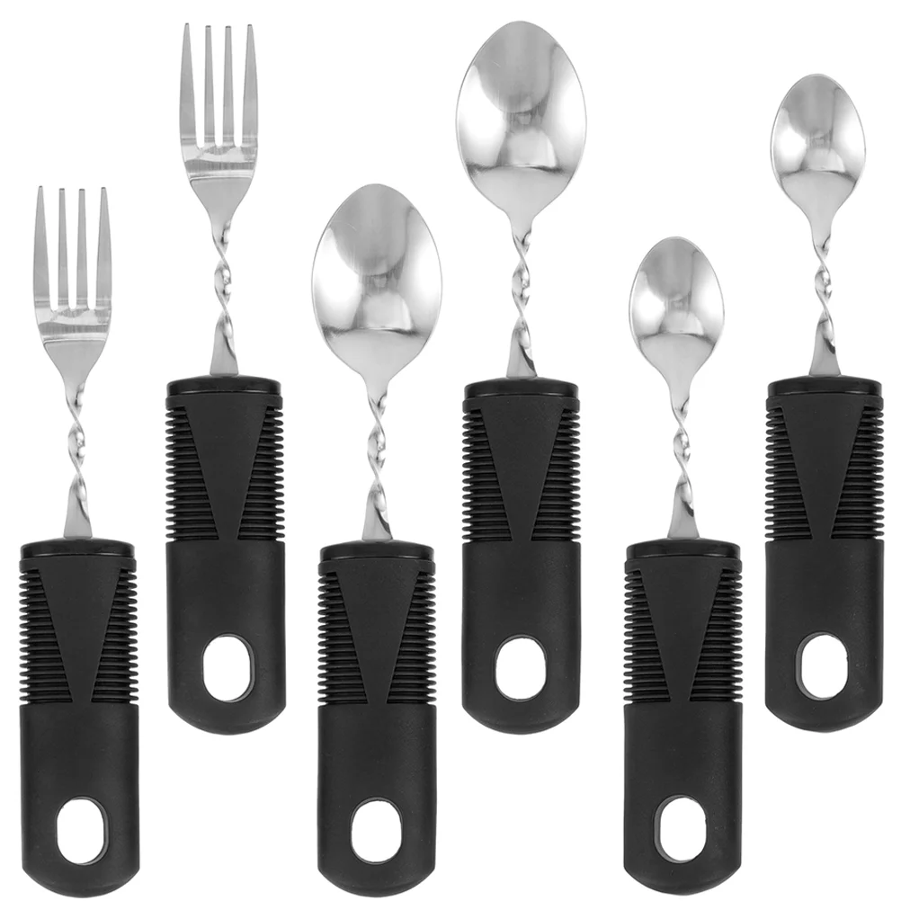 

2 Sets Bendable Cutlery Tableware Elderly The Utensils Stainless Steel Spoons Aldult Weighted Fork Adaptive