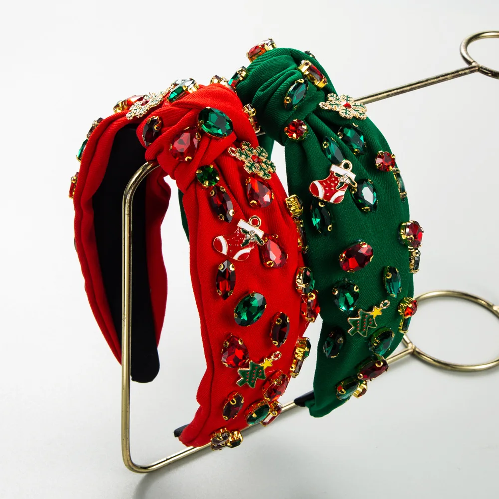 

Luxurious Christmas Headband Sewing Diamond-studded Headwear European Hair Jewelry Twist Alice Top Knot Hair Band Xmas Gift