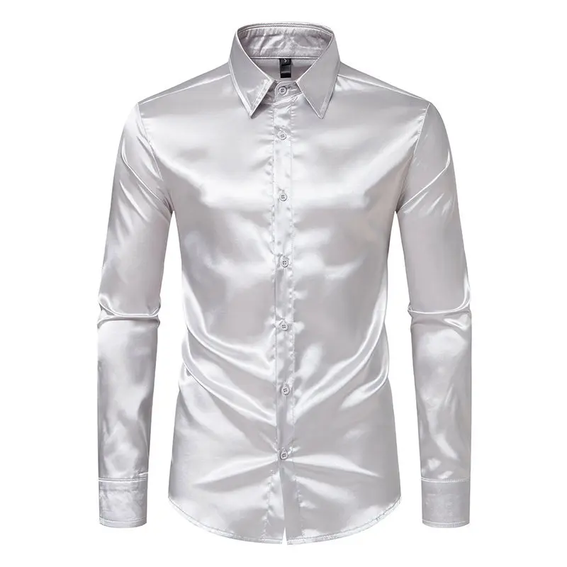 Mens Satin Silk Shirt Long Sleeve Slim Business Formal Casual Tops Classic Nightclub Men Clothing Fall Vintage Solid Color Top
Mens Satin Silk Shirt Long Sleeve Slim Business Formal Casual Tops Classic Nightclub Men Clothing Fall Vintage Solid Color Top
