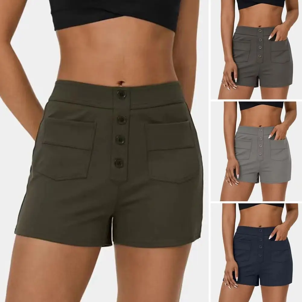 

Lengthening Shorts Stylish High Waist Women's Summer Shorts with Button Closure Pockets Slim Fit Solid for Dating for Comfort