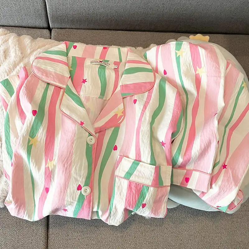 Striped Sleepwear Women Pajama Sets Korean Piiama Sets 2 Pieces Pocket Night Wears Short Sleeve Pyjamas Summer Home Suit 2024
Striped Sleepwear Women Pajama Sets Korean Piiama Sets 2 Pieces Pocket Night Wears Short Sleeve Pyjamas Summer Home Suit 2024