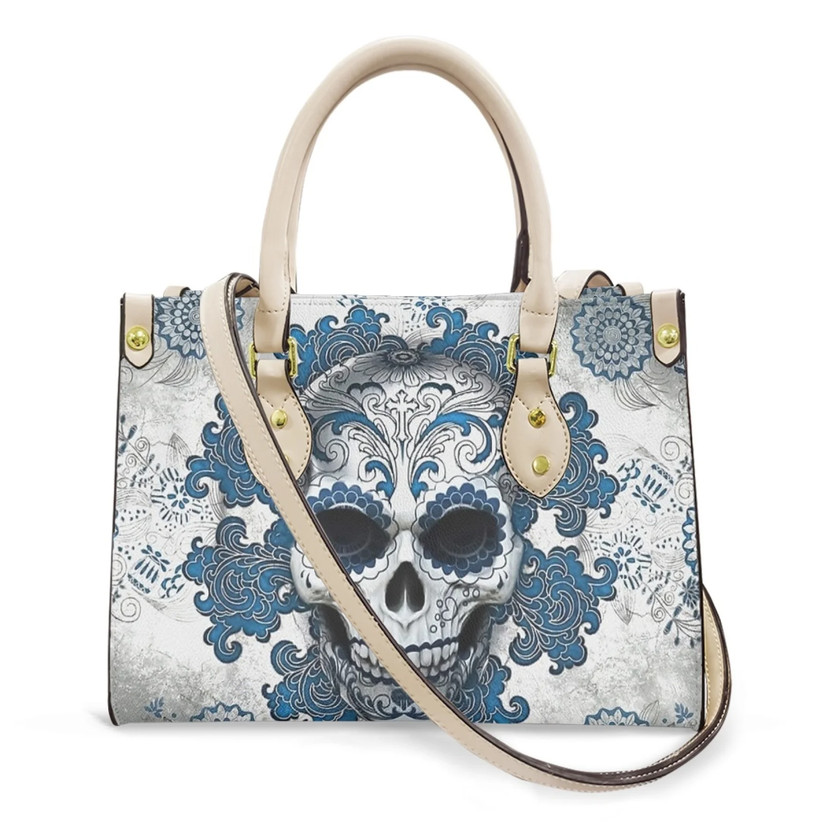 

Belidome Skull Sugar Gothic Design Women Satchel Bags Top Handle Shoulder Handbag Purses Leather Luxury Crossbody Bag Sac A Main