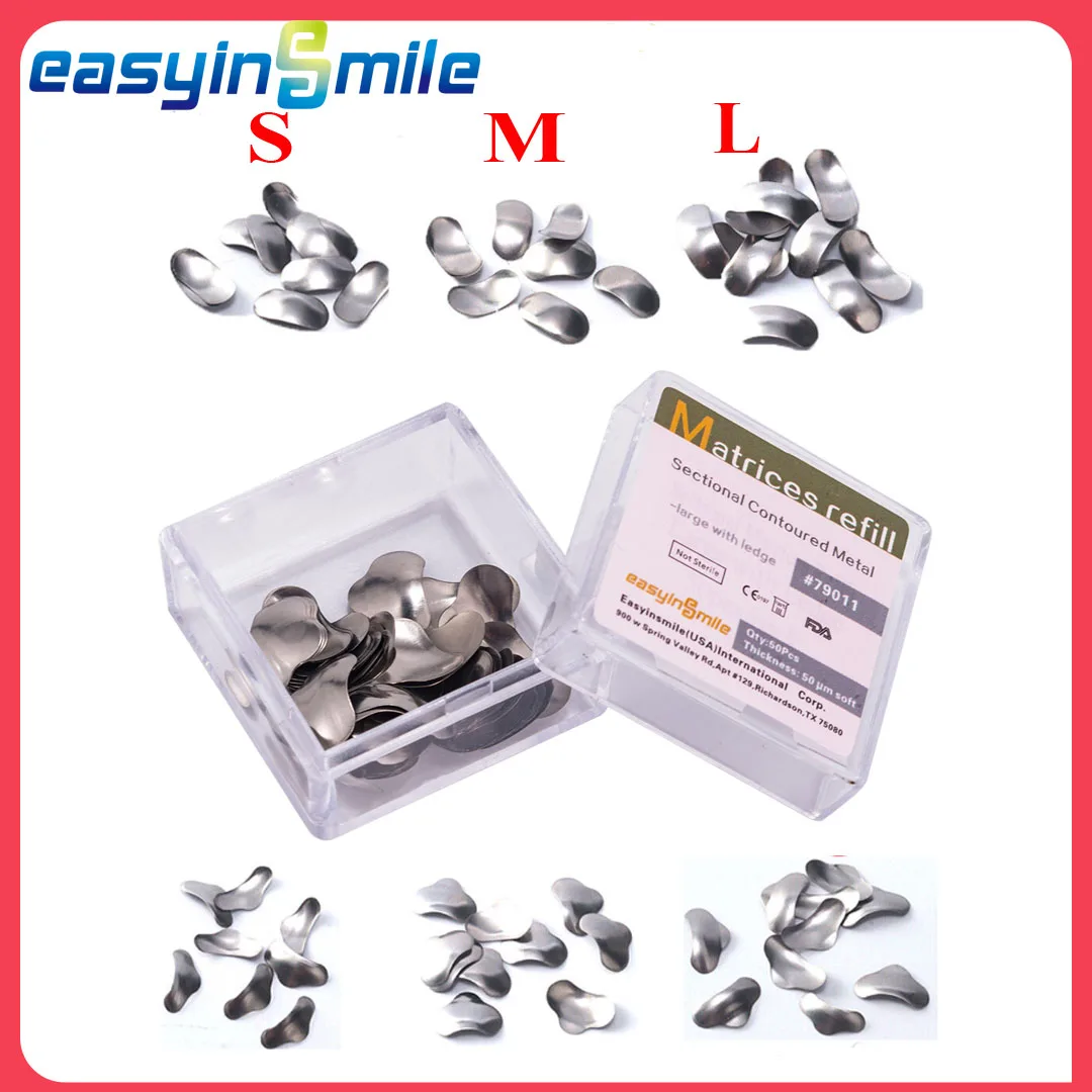 

Easyinsmile Dental Matrix Band Sectional Contoured Matrices Refill Matrix Band Wedges Metal Stainless Steel S/M/L 50μm 50Pcs/Set