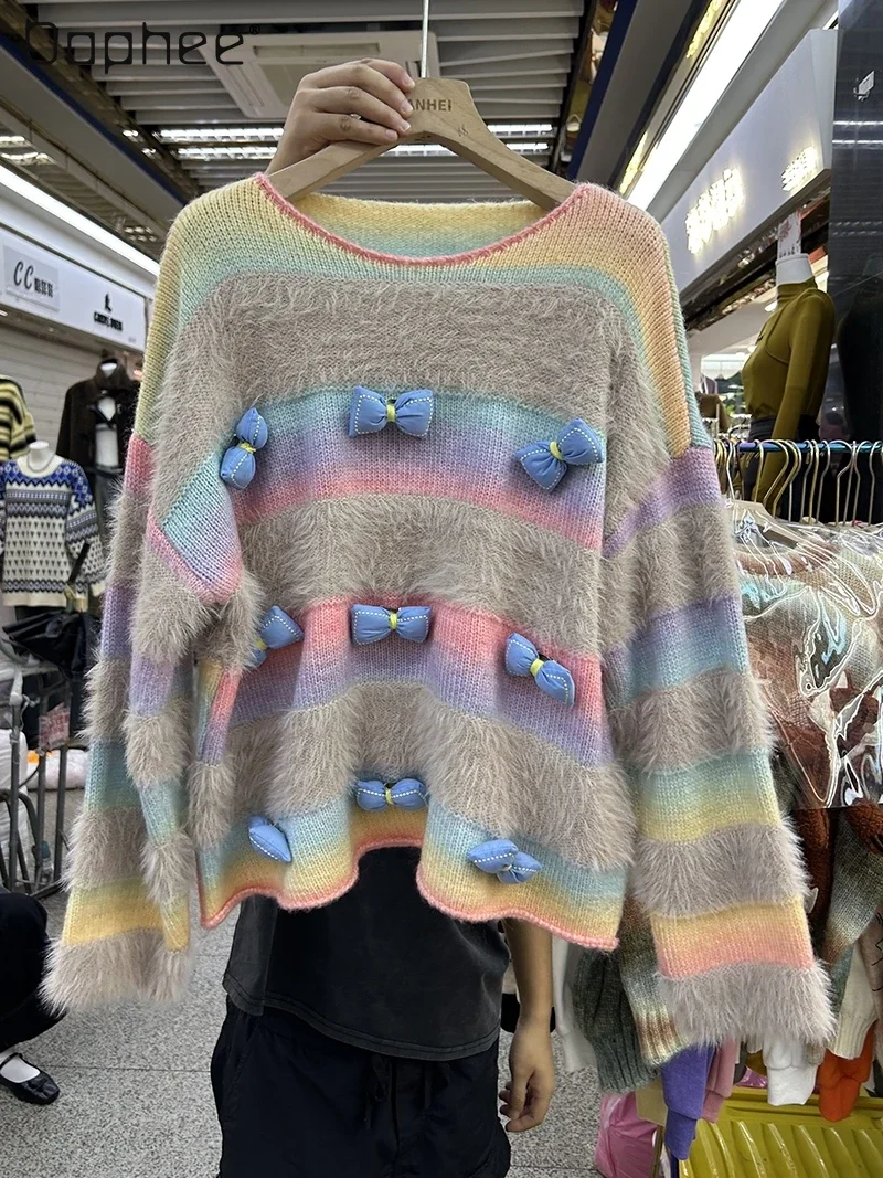 3D Decoration Bow Sweater Women 2023 Autumn Korean Pullover Contrast Color Loose Striped Long Sleeves Knitted Top Female
3D Decoration Bow Sweater Women 2023 Autumn Korean Pullover Contrast Color Loose Striped Long Sleeves Knitted Top Female