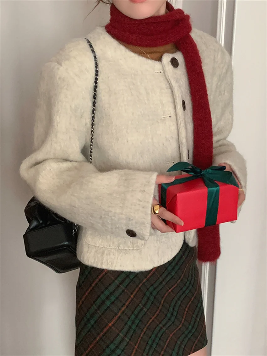 Женское шерстяное пальто Alien Kitty, корейское пальто в стиле ретро, облегающее повседневное офисное пальто, элегантная утепленная одежда для работы, зима 2023