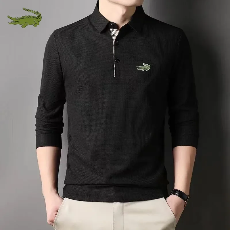 

Spring and Autumn New POLO Shirt Long Sleeve Men's T-shirt Spliced Shirt Collar Fashion High Grade Wrinkle Resistant Top