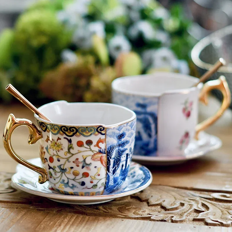 

Роскошная кофейная чашка и блюдце в британском стиле с золотой ручкой, керамические кофейные чайные кружки с подарочной коробкой