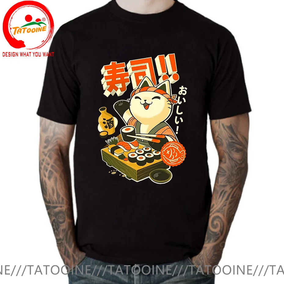 

Японские суши шеф-повар кот Мужская футболка оверсайз аниме одежда уличная одежда хлопковые футболки модные футболки Повседневная брендовая футболка