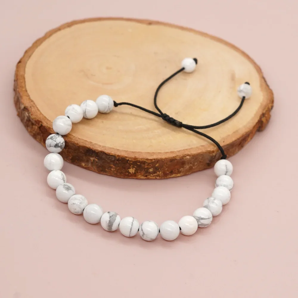 

Женский браслет ручной вязки из натурального камня, регулируемый белый бирюзовый Оригинальный модный простой браслет