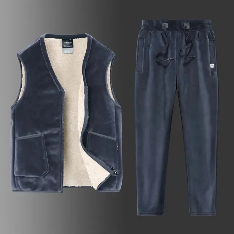 

Vests + Pants Mens New Solid Keep Fashion Windproof Suits Men Plus Velve Winter Velour Sport Warm Fleece Suit Clothing