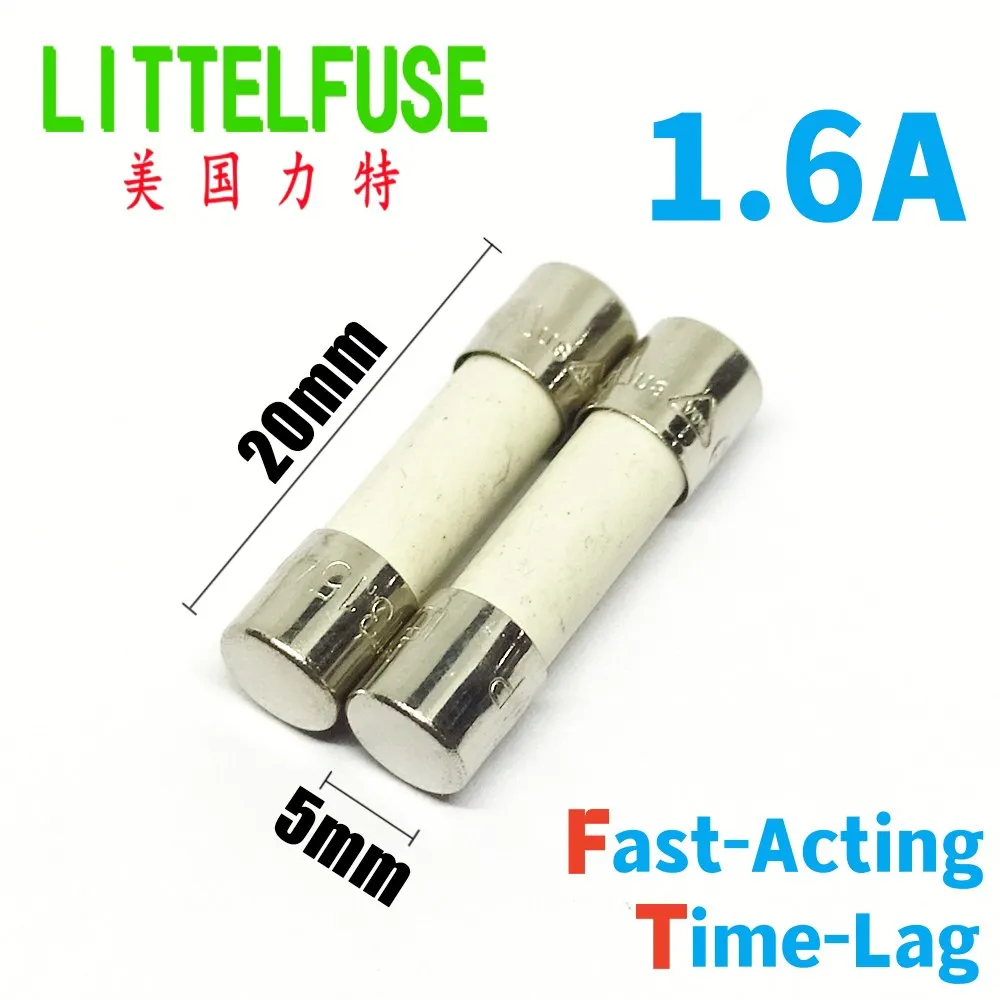 

10pcs 1.6A 250V Littelfuse 5x20mm Ceramic Fuse F1.6AH250VP Fast Acting 021601.6MXP，T1.6AH250VP Time Lag，Slow Blow 021501.6MXP