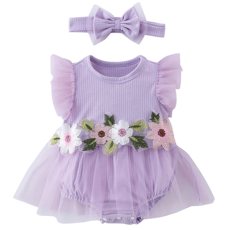 

2Piece Summer Newborn Girls Clothes Korean Cute Flower Mesh Sleeveless Jumpsuit Toddler Romper Baby Boutique Clothing Set BC1838