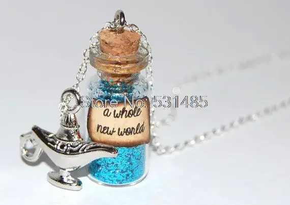 12pcs/lot Aladdin Glass Bottle Necklace A New World Message 
12pcs/lot Aladdin Glass Bottle Necklace A New World Message