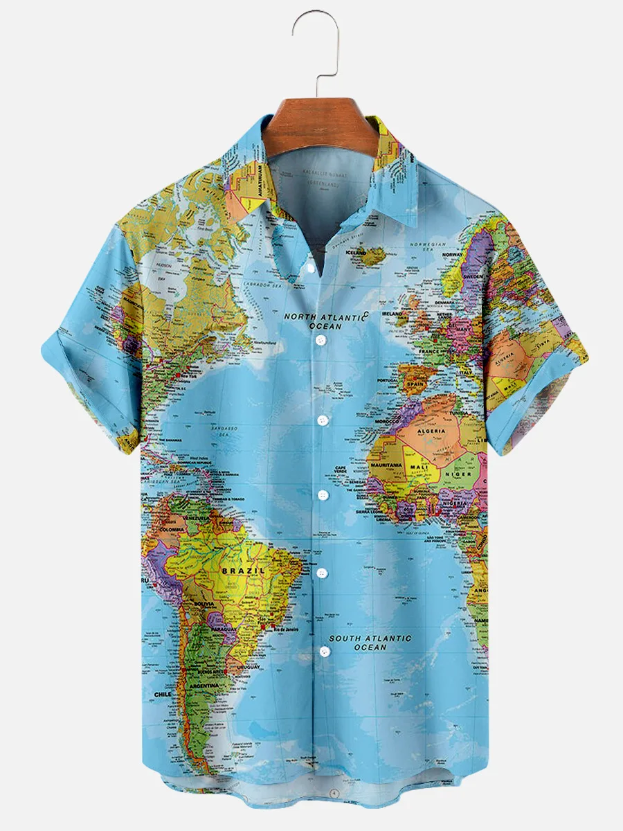 Mens Loose Short Sleeve T-Shirt, World Map Print Shirt, Hawaiian Beach Shirt, Lapel, Button, Oversized 5XL, Summer 2022
Mens Loose Short Sleeve T-Shirt, World Map Print Shirt, Hawaiian Beach Shirt, Lapel, Button, Oversized 5XL, Summer 2022