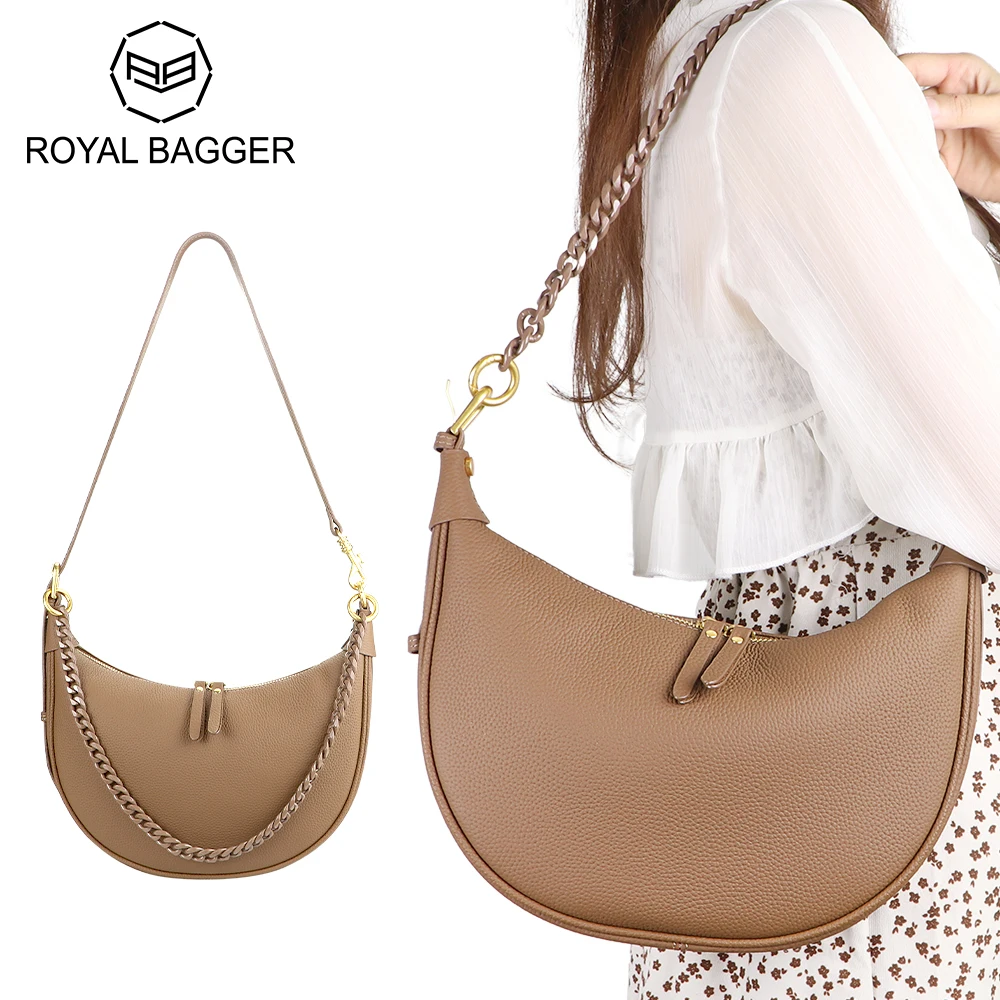 

Royal Bagger Underarm Chain Shoulder Bags, Luxury Minimalist Handbag, Top Layer Leather Crossbody Bag, for Women 1725