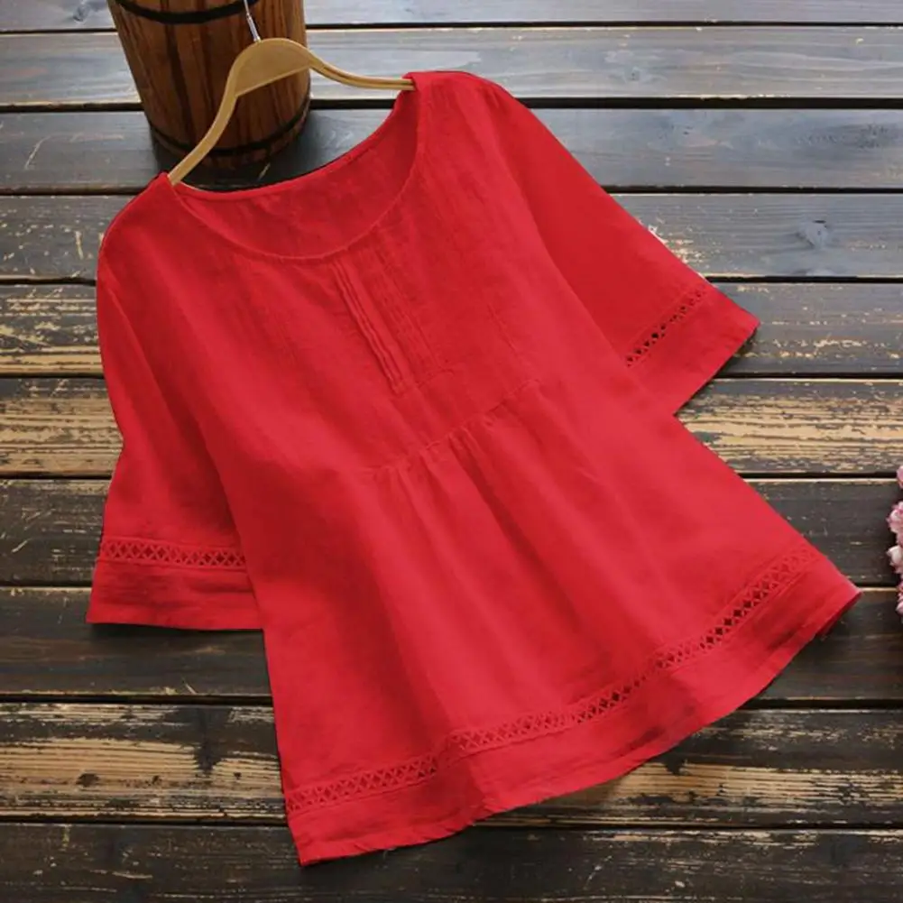 Women Blouse Breathable Summer Blouse Shrink Resistant Soft Texture Popular Retro Solid Color Pullover Blouse
Women Blouse Breathable Summer Blouse Shrink Resistant Soft Texture Popular Retro Solid Color Pullover Blouse