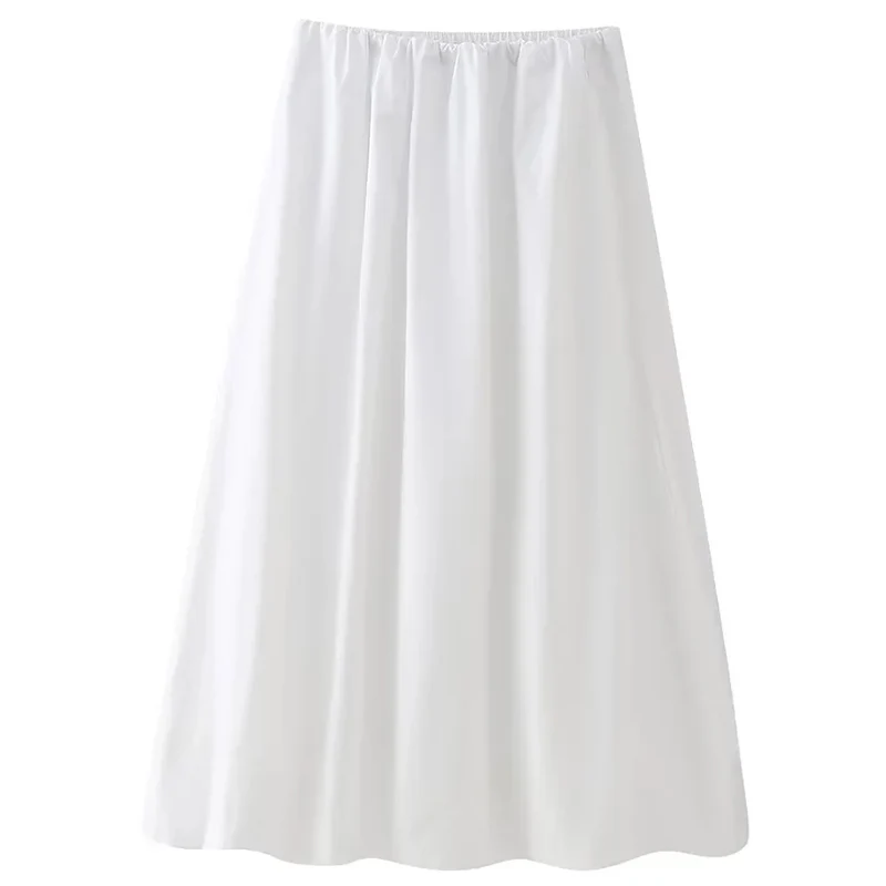 

TRAF Stylish Long Frills Skirts Casual Loose High Waist White Half Skirt Women Summer Long Skirt Eaturing Elasticated Waistband